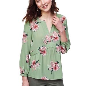 Ann Taylor LOFT Pure Mint Bouquet Peplum Blouse